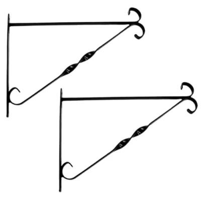 Image of Garden Mile Set of 2 x 10&quot; Black Metal Hanging Basket Bracket Outdoor Wall Fence Hook Plant Hanger Traditional Mounted Decorative