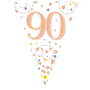 Image of 9ft Bunting Banner Pennant Flag Sparkling Fizz 90th Birthday White and Rose Gold Holographic