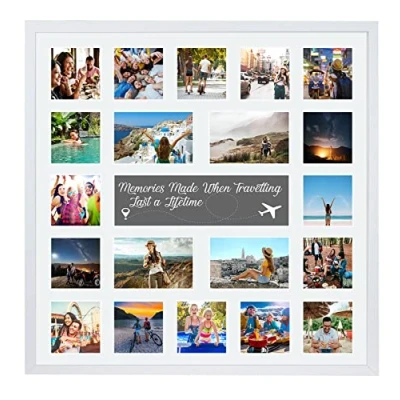 Image of Large Multi Aperture Picture Photo Collage Frame, Colours and Designs (Travelling, White)