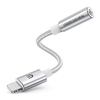 Image of UNBREAKcable Apple iPhone Headphone Adapter MFi Original Chip 10 cm Lightning to 3.5 mm Jack Audio Aux Splitter for