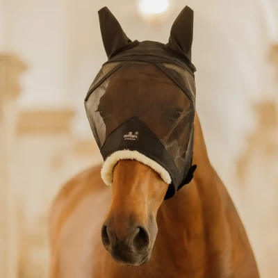 Image of Kentucky Horsewear Fly Mask Skin Friendly With Ears Black Full Size Horse Masks &amp; Equestrian