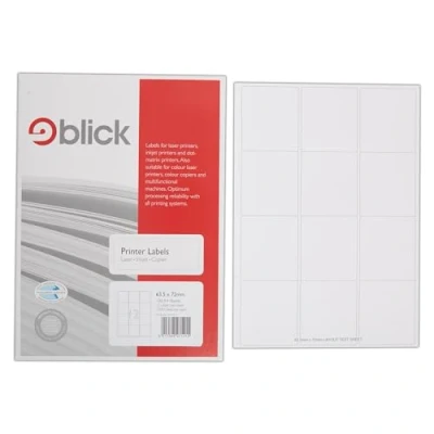 Image of Blick Labels, White, 24 Per Sheet 100 Sheets, Rectangular, 63.4mm x 33.9mm, 2400 for Home, Office, Family, School