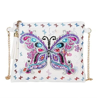 Image of LEKUKY DIY 5D Diamond Art Painting Butterfly Crossbody Bag Special Shaped Drill Cross Stitch Handbag Purse Tote Shoulder Embroidery Kit Leather for Girl Women Adults Craft Decor