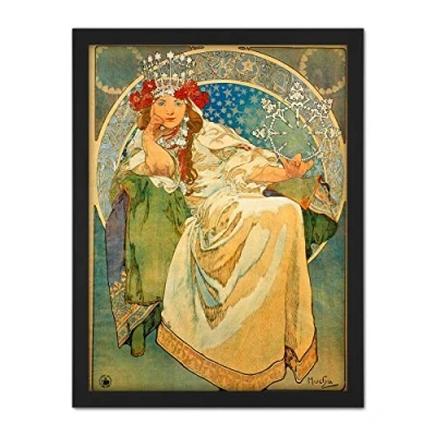 Image of Wee Blue Coo Mucha Princess Hyacinth 1911 Artwork Framed Wall Art Print 18X24 Inch
