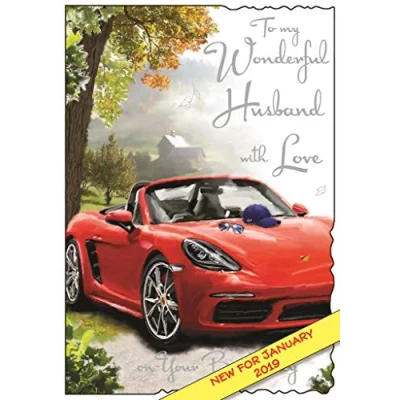 Image of Greeting Card (JJ V554) Husband Birthday Red Sports Car From the Velvet Range Foil and Embossed Finish