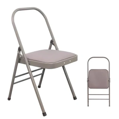 Image of yoga auxiliary chair with lumbar back support,folding chair,metal frame,Iyengar chair,pilates chair,yoga inversion gray, black, purple,Grey B