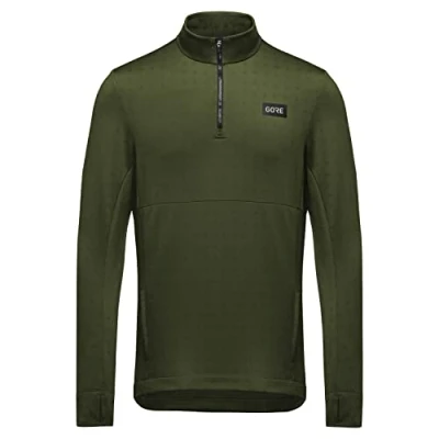 Image of GORE WEAR Men&#039;s Breathable Shirt, Everyday Thermo, Warm Fleece Functional Long sleeved, 1/4 Zip, Utility Green, L
