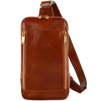 Image of Time Resistance Leather Crossbody Bag Black Sling Messenger for Men and Women Handmade Shoulder Backpack