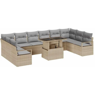 Image of vidaXL 11 Piece Garden Sofa Set with Cushions Beige Poly Rattan