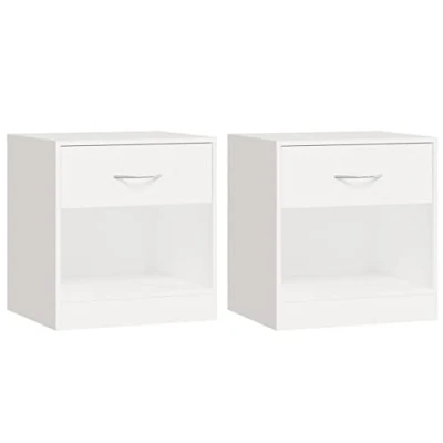 Image of vidaXL White Bedside Cabinets with Drawer, Simple Stylish Design, Durable Engineered Wood and MDF Construction, Easy Assembly, Set of 2