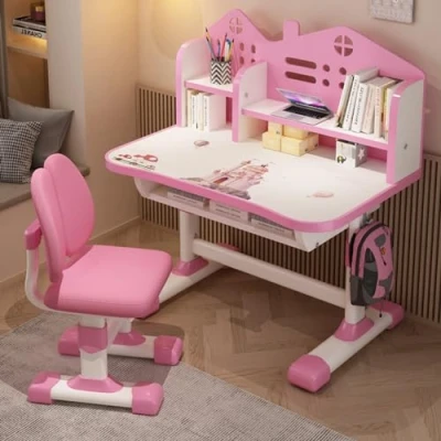 Image of GizmoSynth Small Desk, Standing Desk Chair Set, Widened Desktop Multi Separation Cartoon Pattern Set Kids Adjustable Height Study Table with Drawer