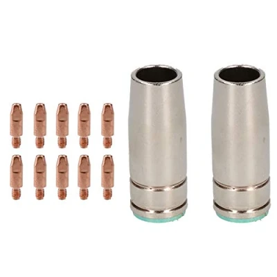 Image of 2 Shroud &amp; 10 x 0.8mm Contact Tips MIG Welding Binzel Style Euro Torch MB25