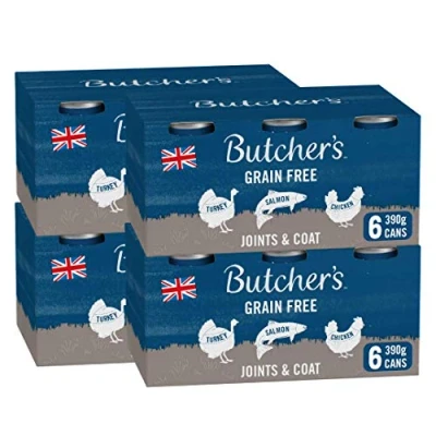 Image of Butcher&#039;s Joints &amp; Coat Wet Dog Food Tin Cans Variety Pack, 9.36 kg (24 x 390 g)