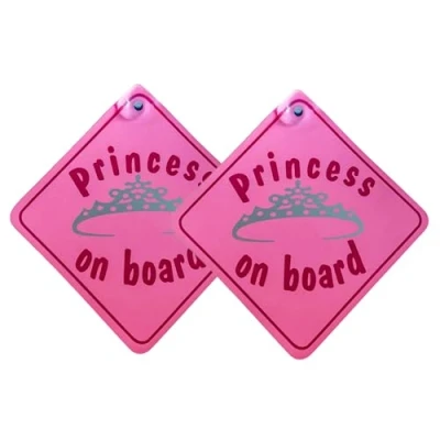 Image of Tek Automotive Princess on Board Car Sign Twin Pack, 5.5 x Pink with Suction Cup Baby for Car, Cute Accessories Girls