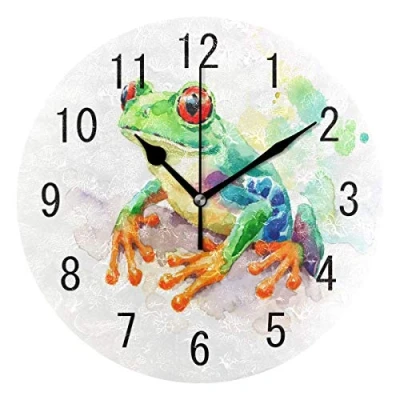 Image of Use7 Home Decor Watercolor Frog Tropical Round Acrylic Wall Clock Non Ticking Silent Art for Living Room Kitchen Bedroom