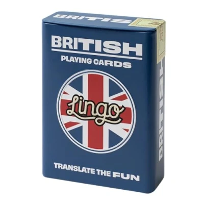 Image of Lingo British Slang Playing Cards in Wayfarer Tin Box Travel Flashcards Learn Vocabulary A Fun &amp; Easy Way 52 Essential Translations