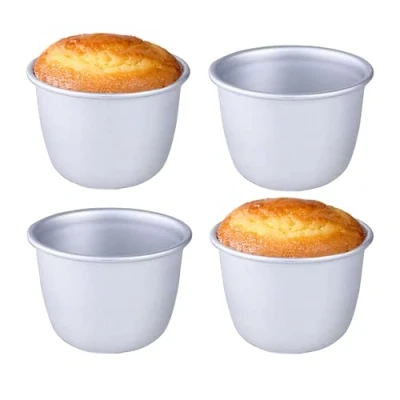 Image of 4 Pack Pudding Moulds, Mini Basins, Aluminium Baking Cups Nonstick Muffin Tin Dariole Moulds Egg Tart Mould Cupcake Basins for Kitchen DIY Cooking (0.15L of 4)