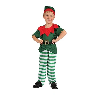 Image of Bristol Novelty CC072 Kids 1 Piece Green X Small 90 cm to 100 Santa Helper Boy Toddler Costume, White,