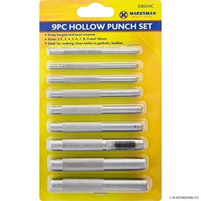 Image of NEW 9PC HOLLOW PUNCH SET HOLE CUTTER PUNCHER TOOL GASKET VINYL CRAFT LEATHER