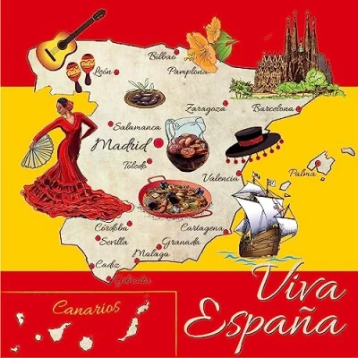 Image of Serviettenshop 20x3 Ply DISPOSABLE_NAPKIN, Napkins 33x33 cm, Spanish Life, Paper, Eucalyptus Design, Table Decoration