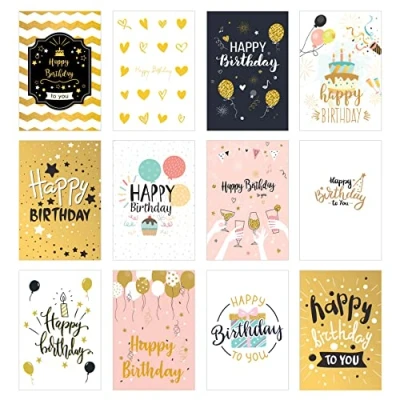 Image of Edition Seidel Set of 12 Premium Birthday Cards with Gold Embossing and Envelope. Greetings Card, Male Woman Cards, Happy Billet