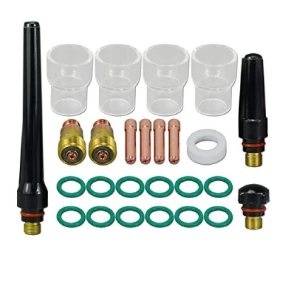 Image of RIVERWELD TIG Stubby Gas Lens Collet Body 17GL116 10N23S(1.6mm) Insulated Class Cup #12 20mm Insulator 17GLG20 Back Cap 57Y02 Kit for DB SR WP 17 18 26 Welding Torch 26pcs