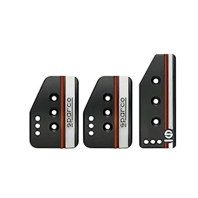 Image of Sparco 037879IOP01 037879OP01 Set Sport Pedals &#039;Settanta&#039; Black Aluminum + White/Orange Manual