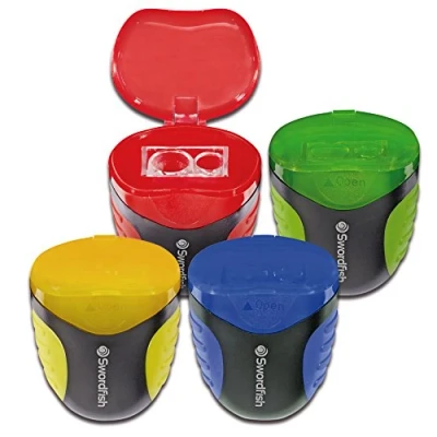 Image of Swordfish &quot;Canister Flip&quot; Double Hole Canister Pencil Sharpener [Pack of 1] Assorted Colours [40291], Yellow,Blue,Green,Red
