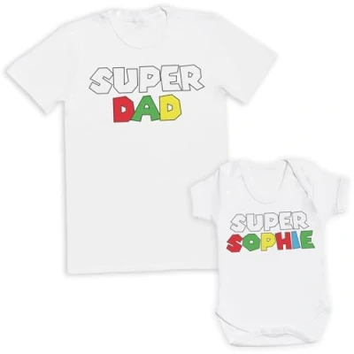 Image of The Gift Project Personalised Super Name &amp; Dad Matching Set Create Your Own (Sold Separately) White
