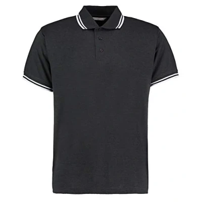 Image of Kustom Kit Mens Short Sleeve Polo Shirts, Graphite/White, Large. KK409