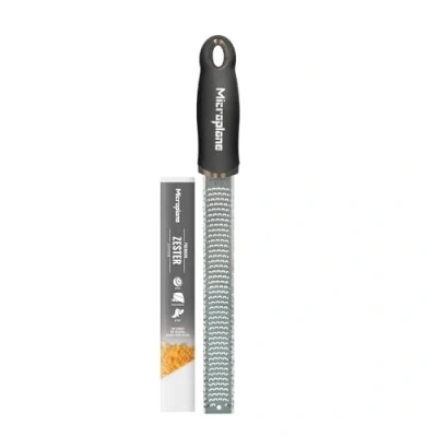 Image of Microplane Zester Grater in Black for Citrus Fruits, Hard Cheese, Ginger, Chocolate and Nutmeg with Fine Stainless Steel Blade Made USA