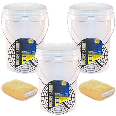 Image of 3 Car Wash Buckets &amp; Bucket Barriers Method/System Swirl Free Solution Mitts