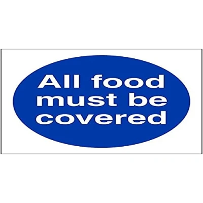 Image of V Safety All food must be covered 100x100mm Magnetic Sign