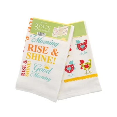 Image of COUNTRY CLUB Pack of 3 Tea Towels 100% Cotton 30+ Designs to choose from Great Value Gift Idea Essential for any home (Wakey Wakey)