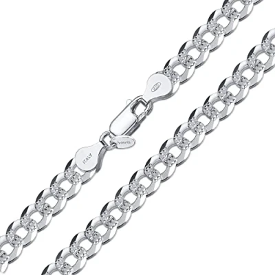 Image of Amberta Women&#039;s 925 Sterling Silver Diamond Cut Curb Chain: 7.9 mm 50 cm/20 inch
