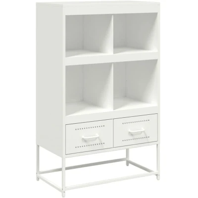 Image of vidaXL Highboard Sideboard Cabinet White Cold Rolled Steel Storage Cupboard with 4 Compartments and 2 Drawers for Living Room, Bedroom, or Office