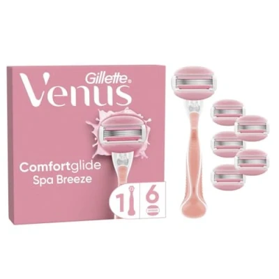 Image of Gillette Venus Comfortglide Spa Breeze Women&#039;s Razor 6 Blades, 3 built in blades for a smooth, close shave that lasts