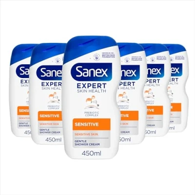 Image of Sanex Body Wash, Expert Skin Health, Sensitive Shower Gel, Dermatologist Tested Gentle for Skin, Multipack, 6 Pack, 450ml Bottles
