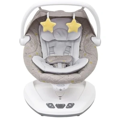 Image of Graco Move with Me Soother 5 swaying speeds, music, 2 recline positions, vibration settings and folds up for storage. Suitable from birth to approx. 6 months (9 kg), Stargazer fashion