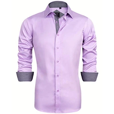 Image of J.VER Mens Dress Shirts Long Sleeve Formal Business Silk Slim Fit Work Wedding Regular Stretch Non Iron S 6XL Pink Purple
