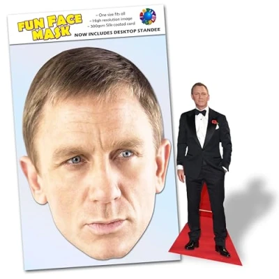 Image of Party People 1 x Daniel Craig Ready To Wear Celebrity Face Mask Includes Freestanding 20cm Desktop Standee Card Cutout C