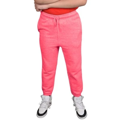 Image of True Face Kids Trouser Fleece Jogging Bottoms PE Sweatpants Multi Pockets Drawstring Elasticated Joggers Cuffed Girls Boys Plain Sports School Pants Hot Pink 7/8