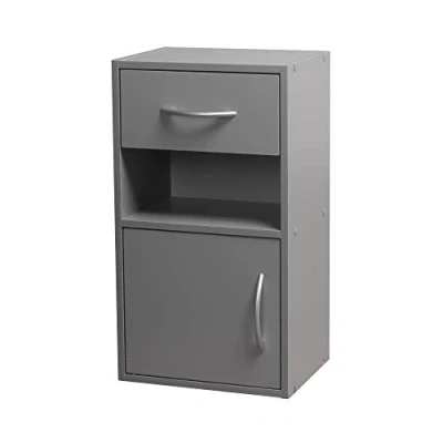 Image of URBNLIVING 1 Door Drawer Wooden Bedroom Bedside Cabinet Shelf Nightstand Side Table Unit (Gray)