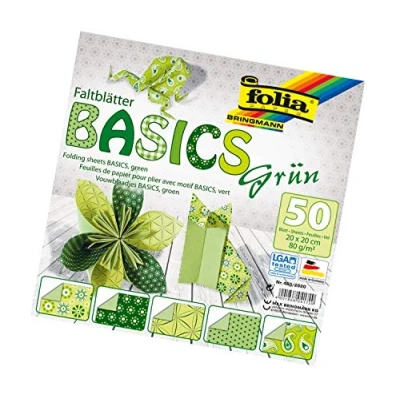 Image of Bringmann Folia Basics folding sheets, 80 g/qm, 50 sheets assorted in 5 designs, Green, 20 x cm