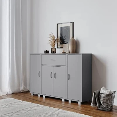 Image of URBNLIVING Wooden Free Standing Cabinet With Side Corner Cabinets (Grey, Freestanding + 2 Cabinets)