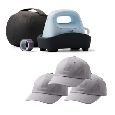 Image of Cricut Hat Press Starter Kit Includes Heat &amp; 3 Blank Ball Caps (Gray)