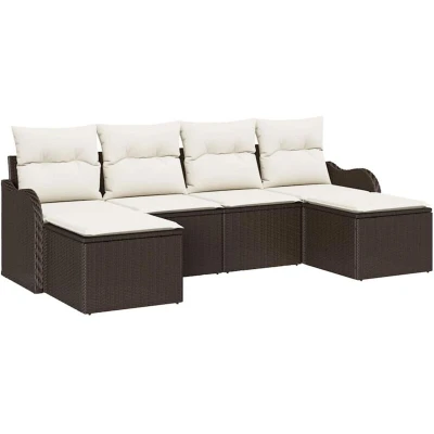 Image of vidaXL 6 Piece Garden Sofa Set with Cushions Beige Poly Rattan