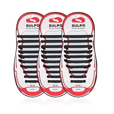 Image of SULPO 3x Rubber Elastic laces without ties No tie shoe adult and kids for trainers, sneakers, work sports shoes One Size Adjustable
