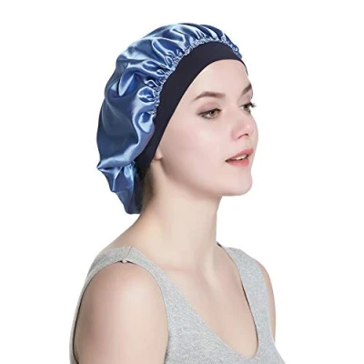 Image of Alnorm Women&#039;s Turban Satin Beanie Sleep Night Cap Blue