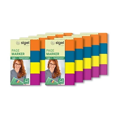 Image of SIGEL HN614 Transparent Index Page Markers, 4 x 40 strips, Blue/Pink/Yellow/Orange (pack of 10)